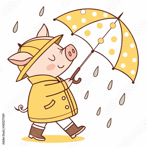 Pig in Raincoat Holding an Umbrella – Weather Sticker