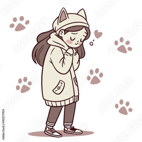  Shy Girl with Oversized Sweater and Cat Ears
