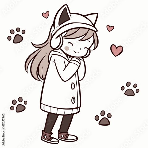  Shy Girl with Oversized Sweater and Cat Ears