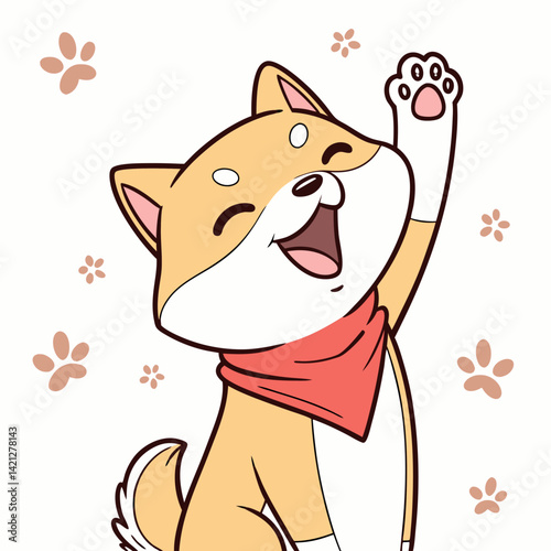 Smiling Shiba Inu with Paw Raised