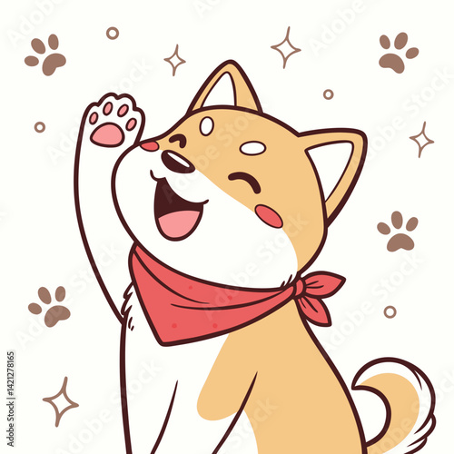 Smiling Shiba Inu with Paw Raised