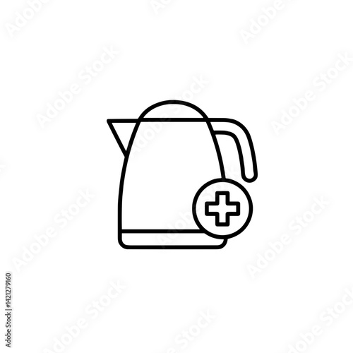 Electric kettle icon with health symbol as smart pause in minimalist style
