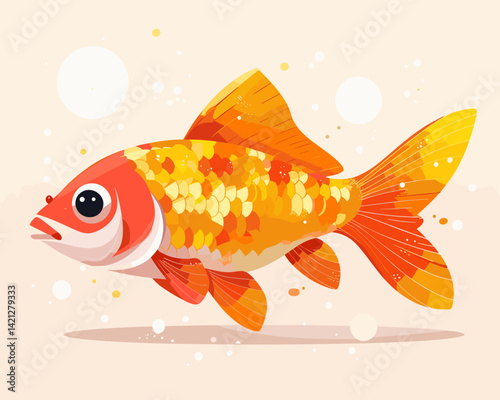 Illustration of a goldfish on a white background with splashes