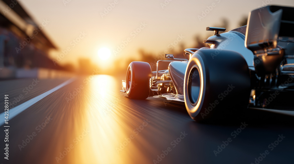 Modern Formula Race Car on Sunset Track