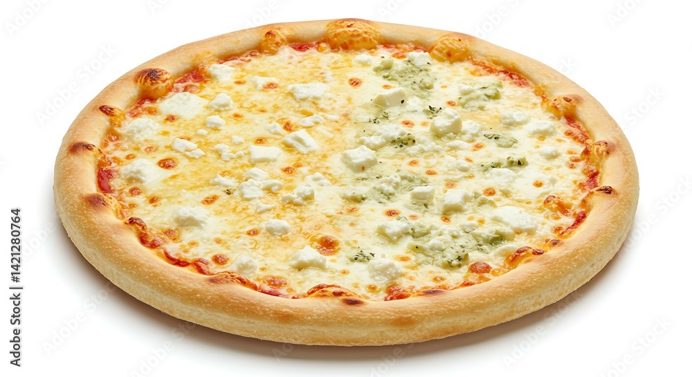 Pizza with four types of cheese white background. Brazilian food