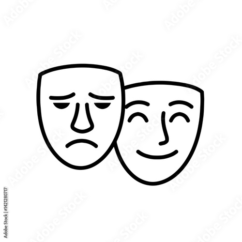 Introvert/extrovert masks representing emotions in a simple linear style.