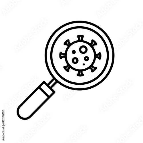 Virus under magnifying glass illustration in black and white  