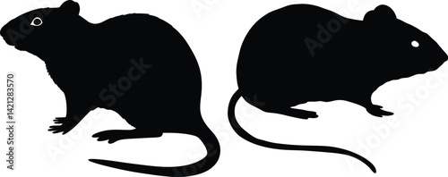 Two Black Rodent Silhouettes on White Background Perfect for Pest Control Logos or Illustrations
