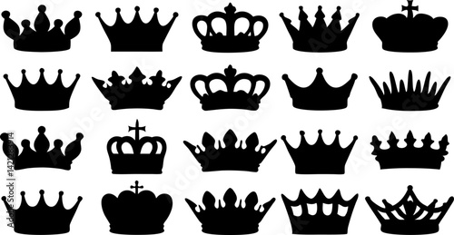Collection of Black Crown Silhouettes Royalty Free Vector Graphics Design Elements