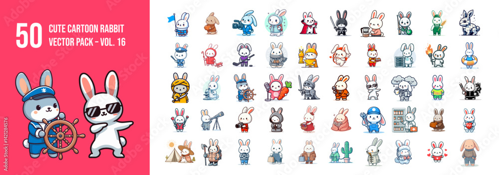 50 Vector Cartoon Rabbit Characters Set Pack - Vol. 16 50 Vector Cartoon Rabbit Characters Set Pack - Vol. 16