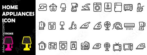 Home Appliances Icon Set – Vector Household and Kitchen Electronics Symbols