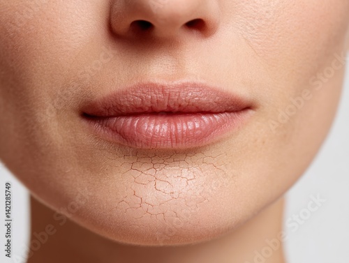 Close-up of dehydrated skin on the lower face.