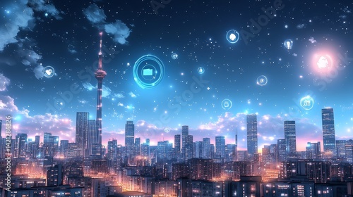 Wallpaper Mural Futuristic Cityscape Advertisement with High-Tech Elements Torontodigital.ca