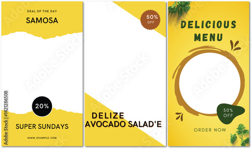 Vibrant Culinary Specials: A Delicious Samosa, Salad and Menu Promo Set