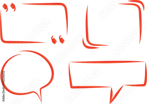 bright red color quote frames and speech bubbles