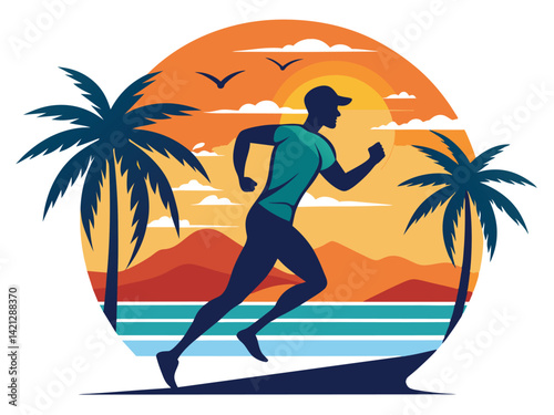 man running palm beach run sunset logo
