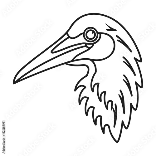 Heron outline illustration of bird head and neck minimalist vector design template for logo or icon