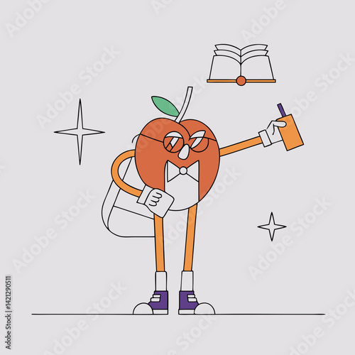 A quirky apple character with a bowtie and glasses, exuding charm and pride in a fun and playful vector illustration.