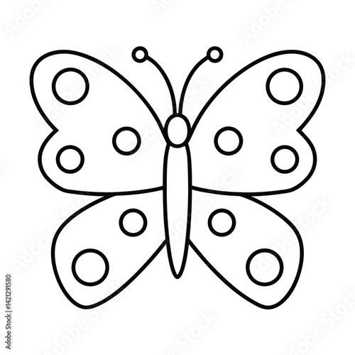 Outline illustration of butterfly with circular wing pattern simple design suitable for coloring page or crafts