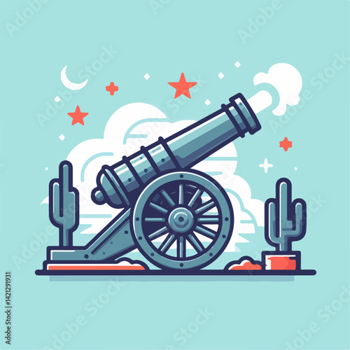 cannon, background, illustration, vector, design, template, mubarak, pirate, old, icon, islam, islamic, celebration, muslim, logo, holiday, religion, arabic, greeting, cartoon, sign, isolated, vintage