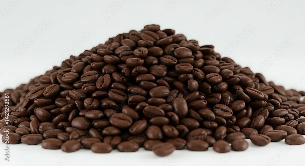 Fototapeta premium Heap of roasted coffee beans white background. Brazilian food