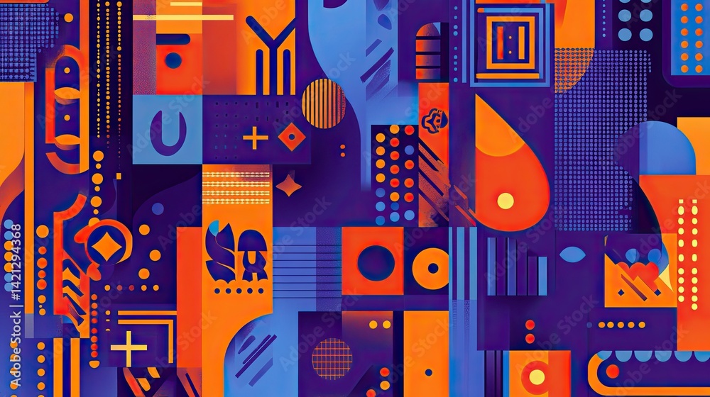 Abstract Geometric Composition in Vibrant Orange and Blue Hues: A Modern Digital Art Piece Abstract Geometric Composition in Vibrant Orange and Blue Hues: A Modern Digital Art Piece