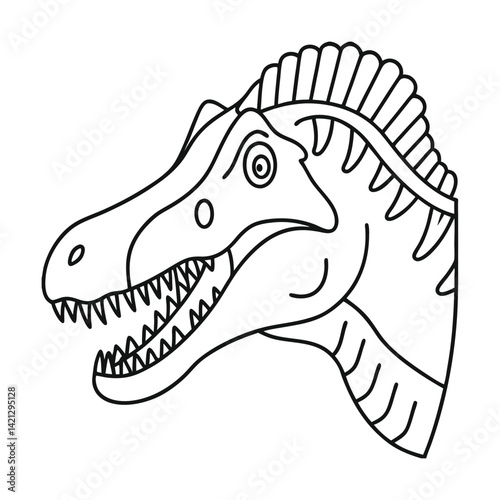 Outline illustration of tyrannosaurus rex head profile isolated on white background design for kids