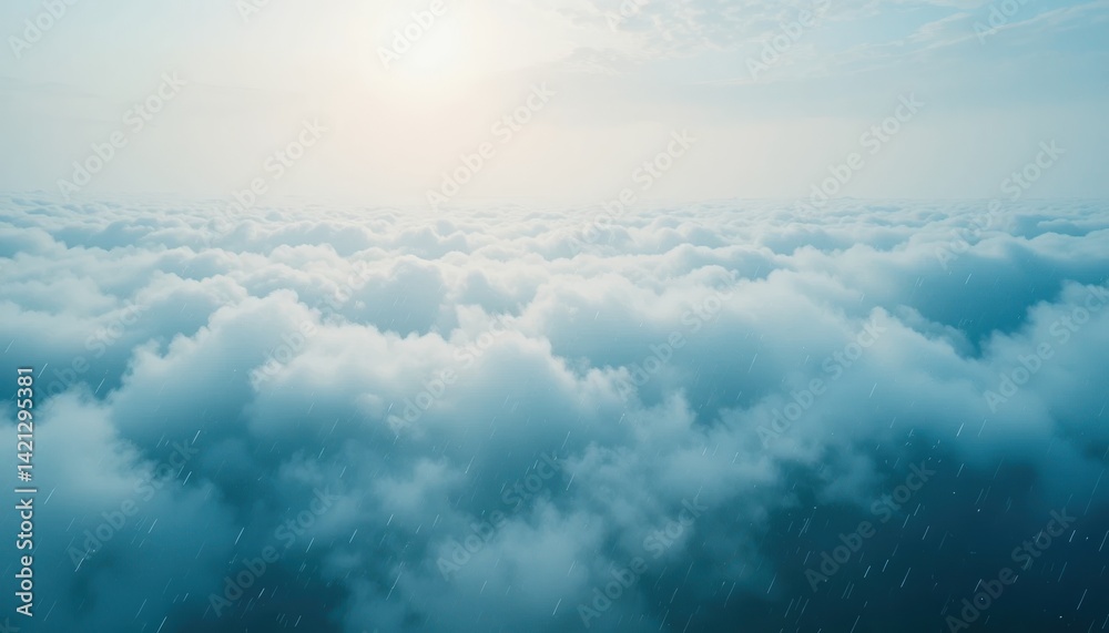 Obraz premium Soothing rainfall over rolling clouds aerial view nature photography serene environment tranquil atmosphere