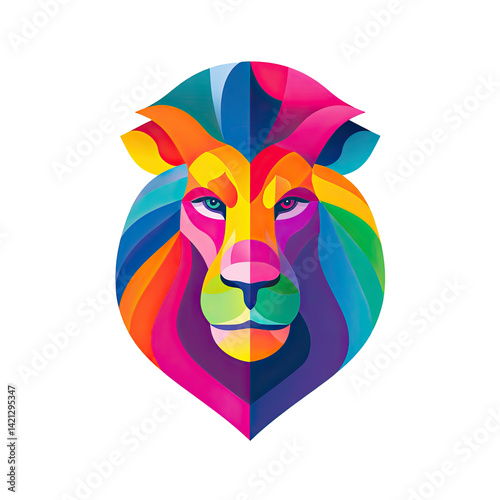 stylized lion illustration, bold lines and colors, clean 