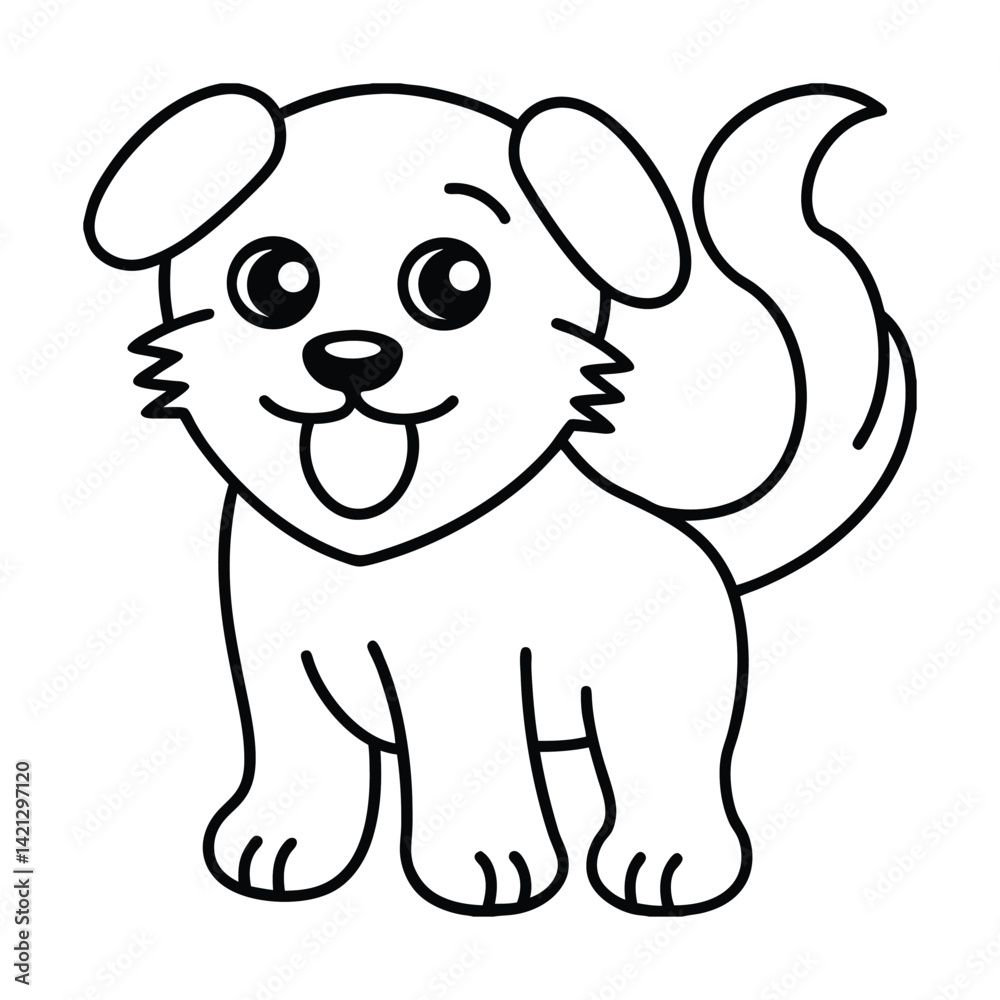 Cute cartoon dog outline with tongue sticking out simple vector illustration for kids Cute cartoon dog outline with tongue sticking out simple vector illustration for kids