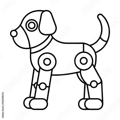 Minimalist robotic dog illustration outline style line art pet toy concept vector