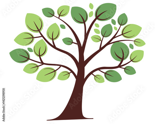Stylized Tree Illustration with Green Leaves and Brown Trunk