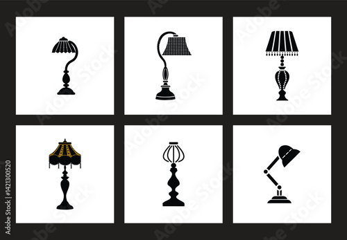 Set of Table Lamp Silhouettes – Vintage and Modern Lighting Icons

