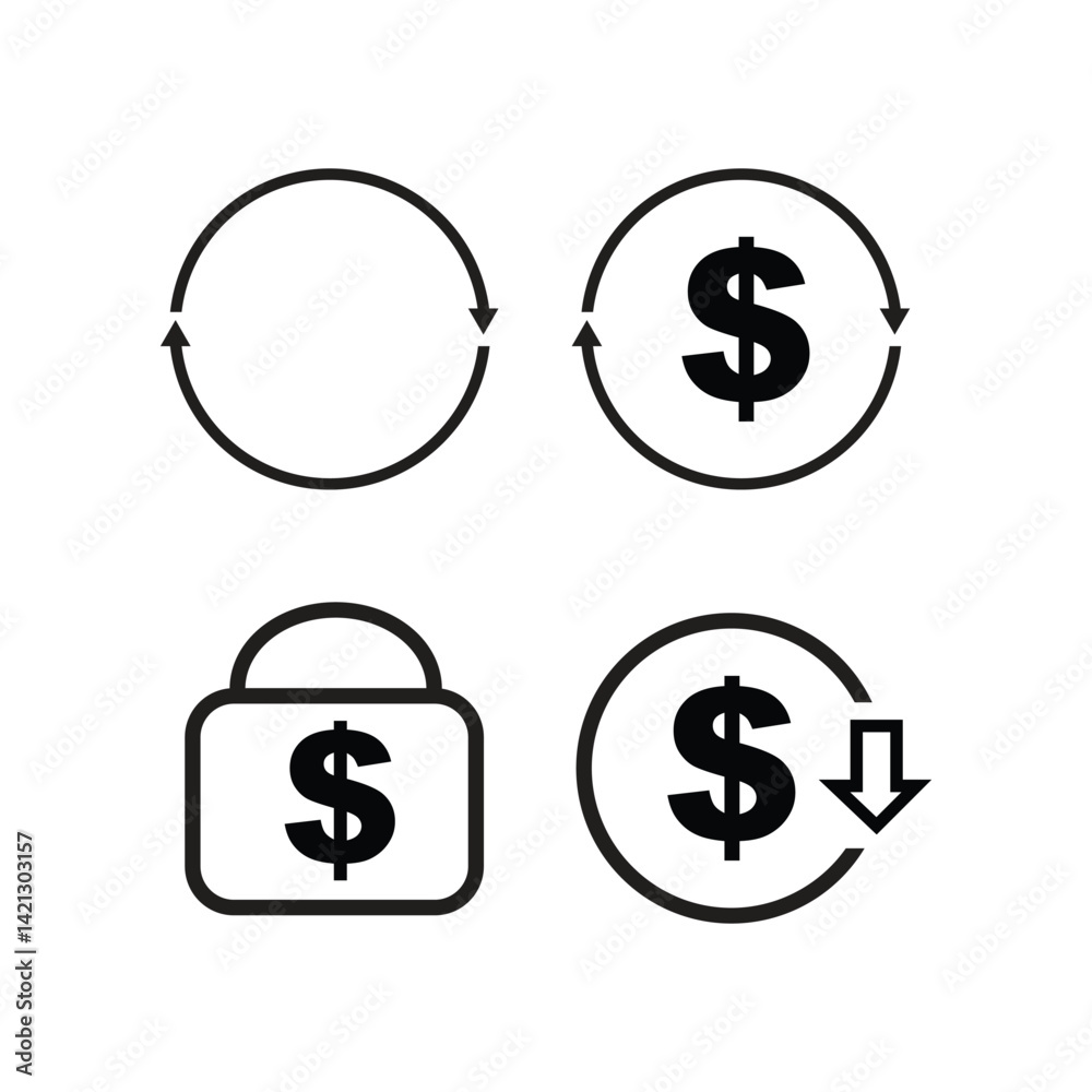 Financial Transaction Icons reverse, dollar exchange and Dollar Signs Vector Financial Transaction Icons reverse, dollar exchange and Dollar Signs Vector