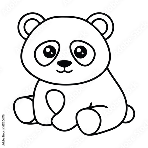 Cute panda bear cartoon outline black and white illustration adorable sitting animal simplified graphic design