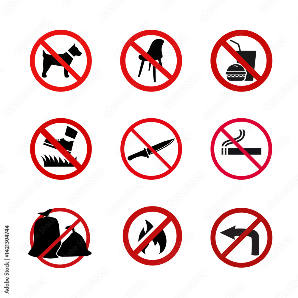 Don't Do Not Sign Outline Icons. Vector illustation set.