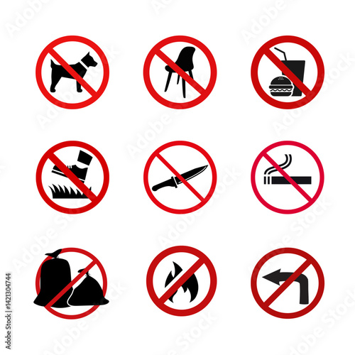 Don't Do Not Sign Outline Icons. Vector illustation set.