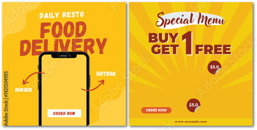 Order Delicious Meals Online: Food Delivery App Promotion Design Template