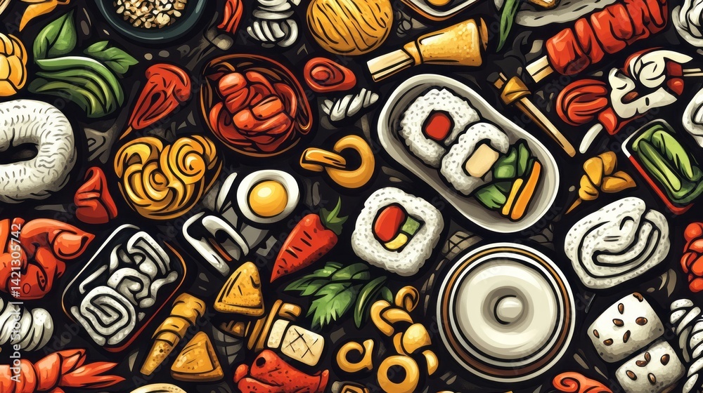 Obraz premium A colorful array of Japanese cuisine laid out together nicely