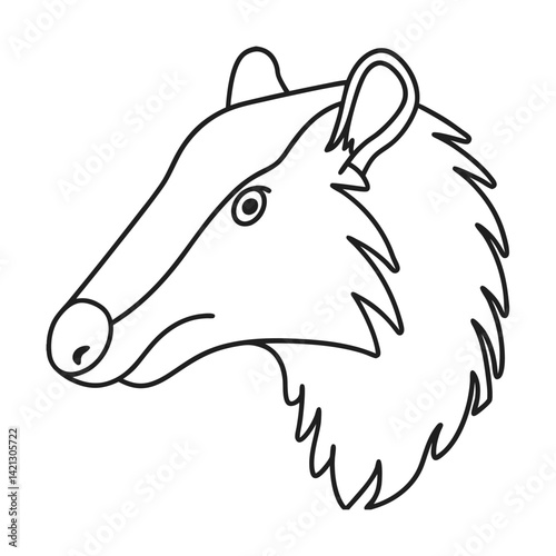 Minimalist outline badger head illustration for coloring pages or educational animal resources and creative projects