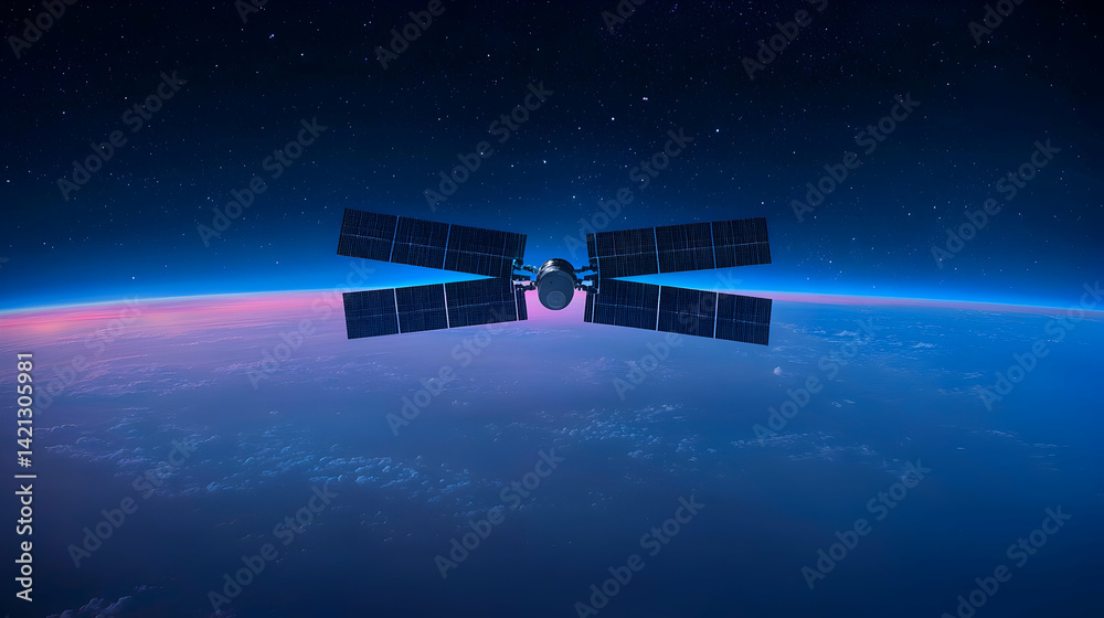 Satellite in Earth Orbit at Night Satellite in Earth Orbit at Night