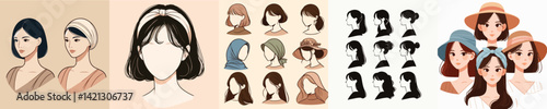 collection of vector images of women's hairstyles and fashion