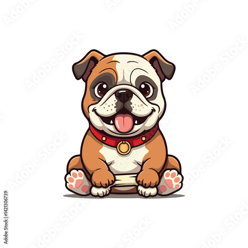 Cute bull Dog Eating Bone Cartoon Vector Icon Illustration. Animal Nature Icon Concept Isolated Flat
