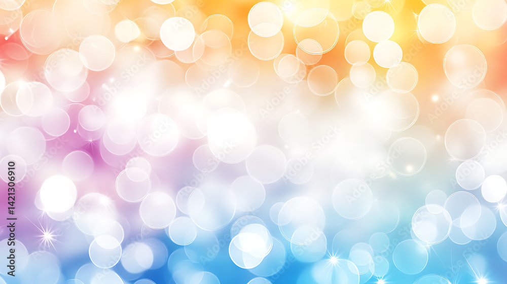 Obraz premium Abstract bokeh background with soft, colorful glowing circles creating a dreamy and festive atmosphere. 