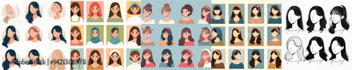 collection of vector images of women's hairstyles and fashion