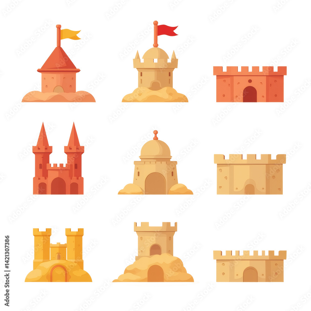 simple sandcastle in beach seaside summer vector illustration transparent background isolated