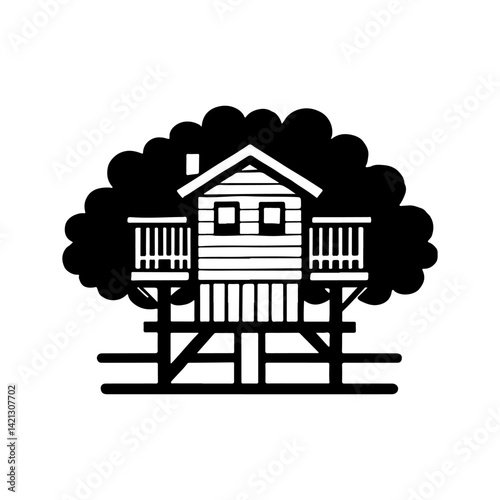 treehouse  vector logo illustration. black and white icon silhouette