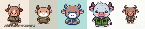 collection of funny bull images dressed as soldiers vector