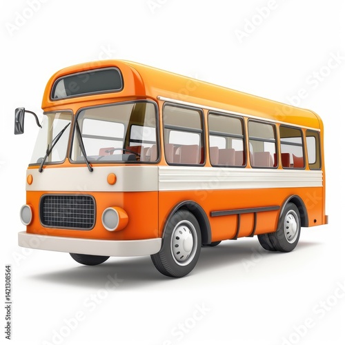 Retro orange and cream colored bus, isolated on white background.