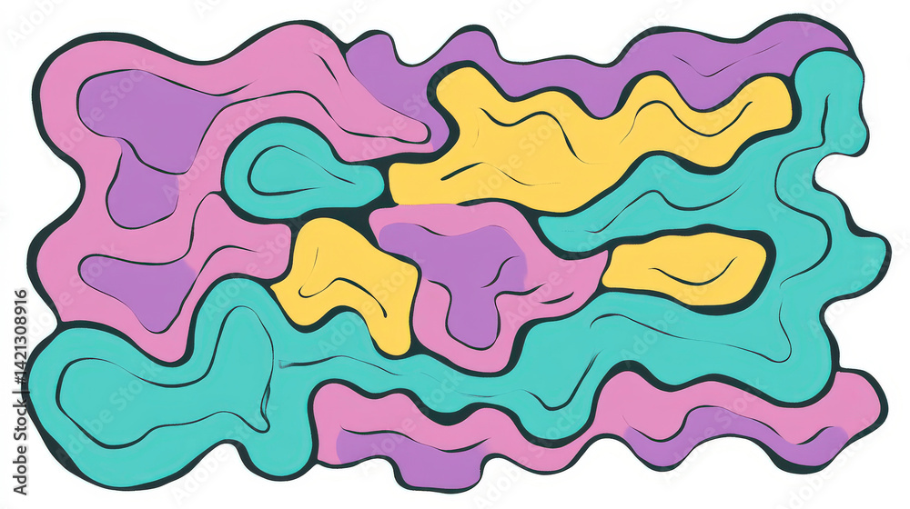 Playful abstract shapes with bold outlines in cheerful pastel hues... Playful abstract shapes with bold outlines in cheerful pastel hues...
